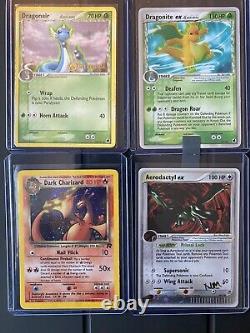 Lot de 4 cartes Pokémon rares et vintage. Dracaufeu, Ptéra, Draco, Dracolosse
