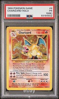 PSA 1 Base Set Charizard 1999 WOTC Pokemon Card<br/> 
<br/>	 	Traduction en français : Carte Pokémon Charizard de l'ensemble de base PSA 1 1999 WOTC