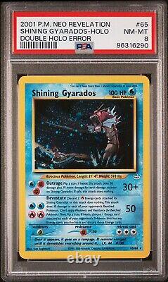 PSA 8 2001 Pokémon Gyarados Brillant Holo Néo Révélation 65 'ERREUR DE DOUBLE HOLO