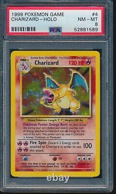 PSA 8 CHARIZARD 1999 Pokemon Base Unlimited #4/102 Holo Non-Shadowless NM-MINT