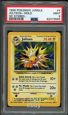PSA 9 Jolteon Sans Symbole Holo Rare - Carte Pokemon Jungle Erreur #4/64 1999