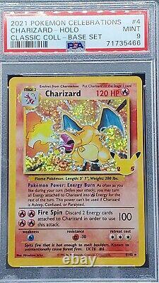 PSA 9 MINT Collection classique de célébrations de la carte Pokémon Holo Charizard 4/102
