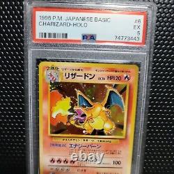 Pokemon Charizard Psa 5 Ex Holo Rare, Carte De Base #6 Vintage Japonais 1996