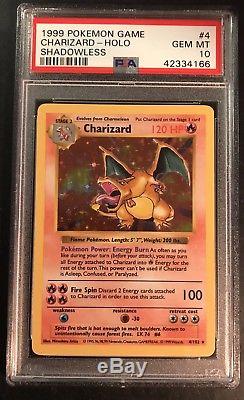 Pokemon Psa 10 Shadowless Charizard 4/102 Ensemble De Base Gem Mint Clean Card Wotc