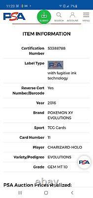 Psa 10! Charizard Holo Xy Evolutions 11/108 Gem Mint Super Rare! Carte Pokemon