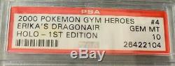 Psa 10 Gem Mint 1ère Édition Erikas Dragonair Holo Gym Heroes Carte Pokemon