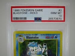 Psa 10 Gem Mint Blastoise Base De Jeu Illimitée Holo Rare Pokemon Card 2/102 B41