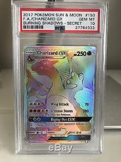 Psa 10 Gem Mint Charizard Gx 150/147 Hyper Rare Burning Shadows Pokemon Card
