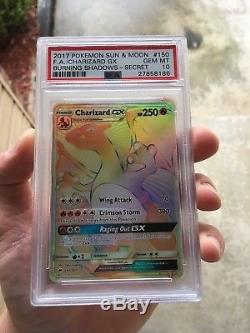 Psa 10 Gem Mint Charizard Gx 150/147 Hyper Rare Ombres Brûlantes Carte Pokemon