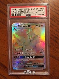 Psa 10 Gem Mint Charizard Gx 150/147 Hyper Rare Ombres Brûlantes Carte Pokemon