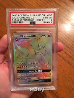 Psa 10 Gem Mint Charizard Gx 150/147 Hyper Rare Ombres Brûlantes Carte Pokemon