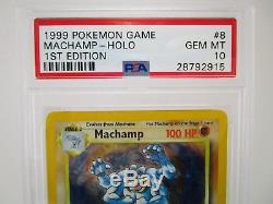Psa 10 Gem Mint Machamp Base Set 1ère Édition Holo Rare Pokemon Card 8/102 S61
