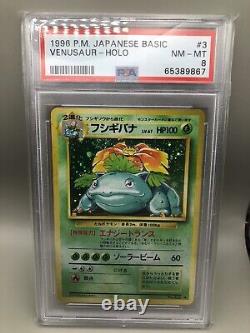 Psa 8 Nm-mit Venusaur No 003 Ensemble De Base Carte Pokémon Holo Rare Japonaise