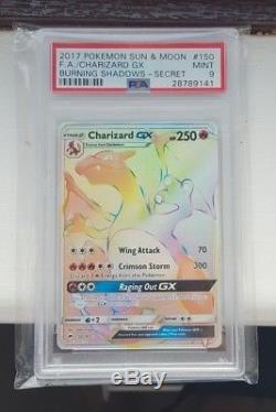 Psa 9 Mint Charizard Gx Arc-en-ciel Rare Holo Burning Shadows 150/147 Carte Pokémon