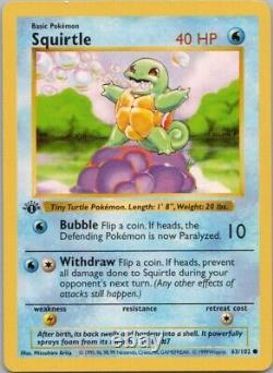 Set de Base 1999 Classique Squirtle 1ère Édition Sans Ombre #63 Squirtle le Plus Rare